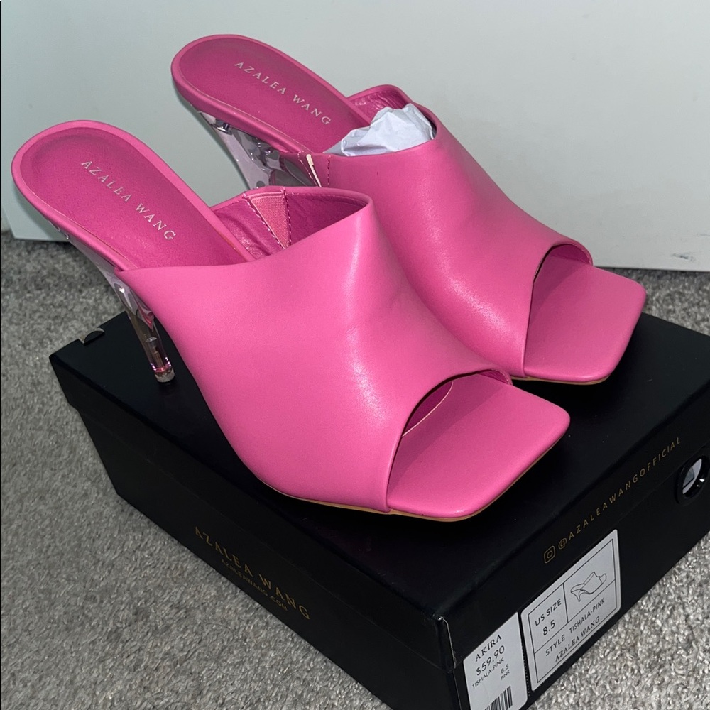 Azalea Wang Pink Open-Toe Mule with Clear Heel